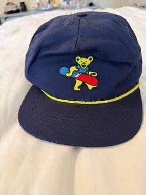 Navy Grateful Dead Bear Strapback Hat with Yellow Trim